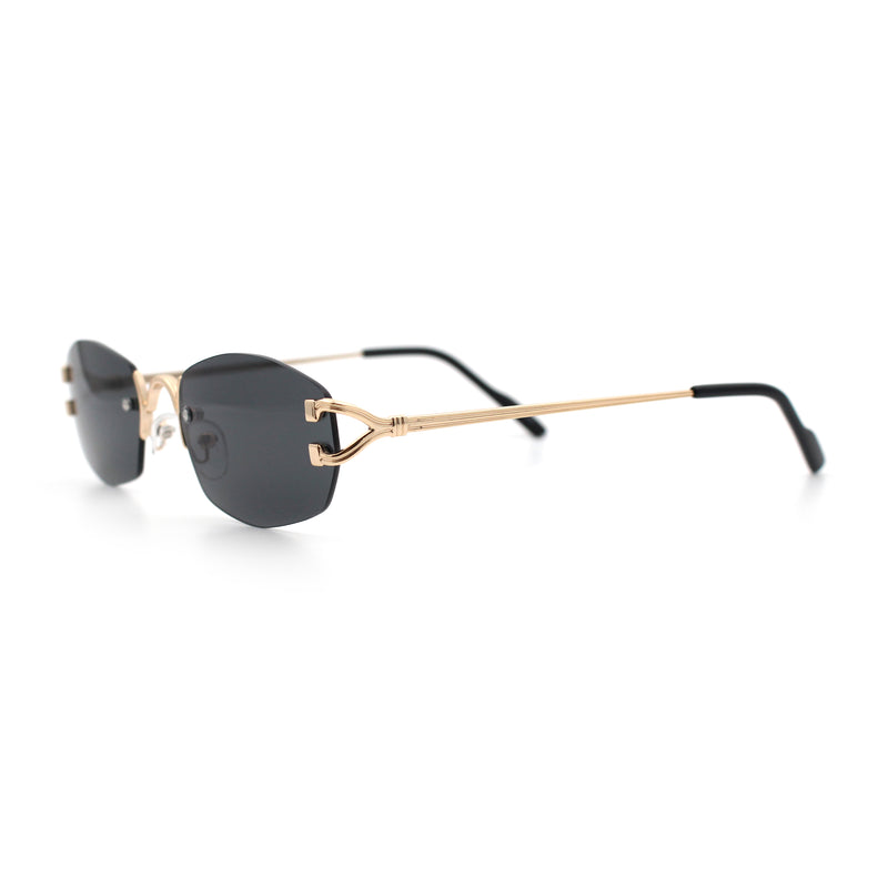 Luxury Rimless OG Fancy Narrow Oval Metal Rim Hustler Fashion Sunglasses