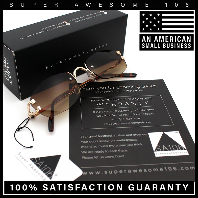 Luxury Rimless OG Fancy Narrow Oval Metal Rim Hustler Fashion Sunglasses