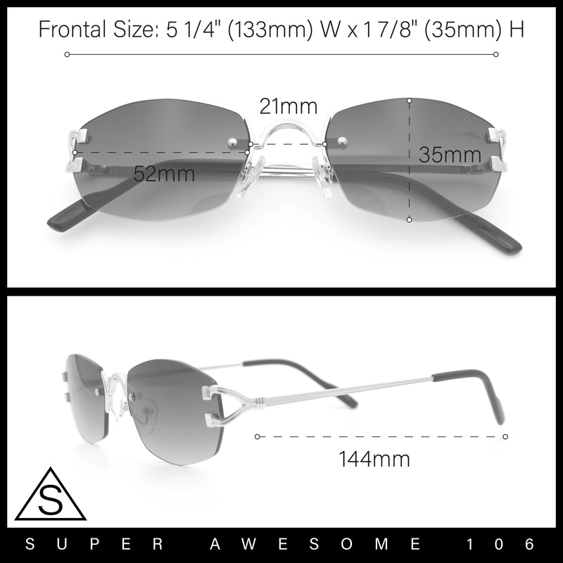 Luxury Rimless OG Fancy Narrow Oval Metal Rim Hustler Fashion Sunglasses