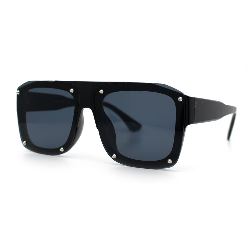 Bold Oversized Metal Thorn Stud Rectangular Plastic Mobster Sunglasses