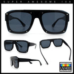 Bold Oversized Metal Thorn Stud Rectangular Plastic Mobster Sunglasses