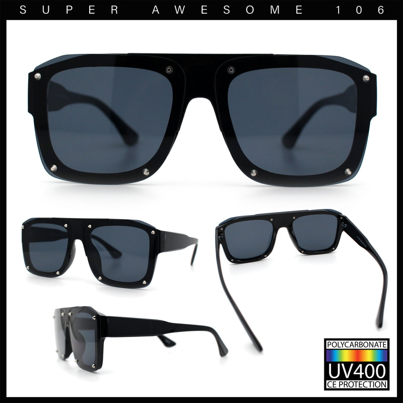 Bold Oversized Metal Thorn Stud Rectangular Plastic Mobster Sunglasses