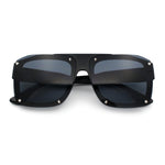Bold Oversized Metal Thorn Stud Rectangular Plastic Mobster Sunglasses