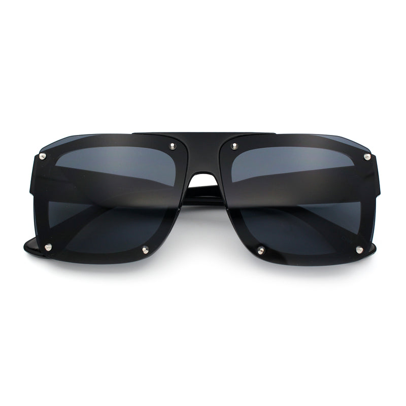 Bold Oversized Metal Thorn Stud Rectangular Plastic Mobster Sunglasses