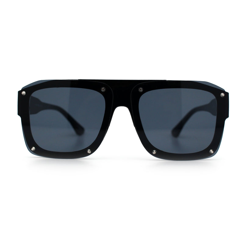 Bold Oversized Metal Thorn Stud Rectangular Plastic Mobster Sunglasses