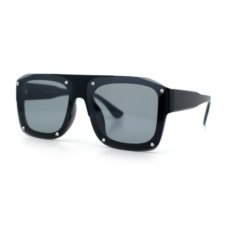 Bold Oversized Metal Thorn Stud Rectangular Plastic Mobster Sunglasses