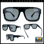 Bold Oversized Metal Thorn Stud Rectangular Plastic Mobster Sunglasses