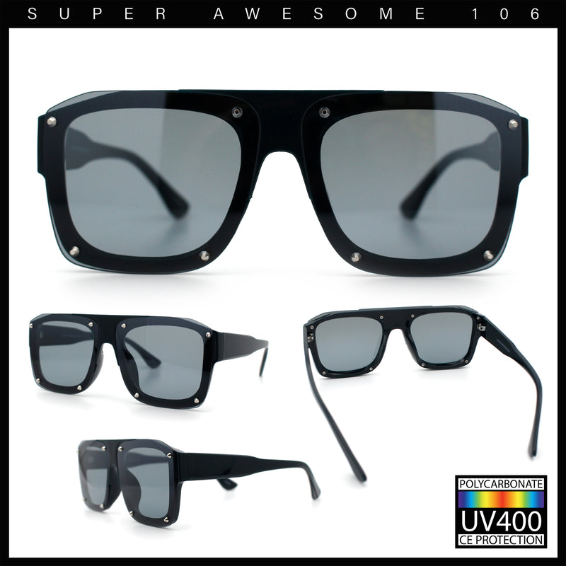 Bold Oversized Metal Thorn Stud Rectangular Plastic Mobster Sunglasses