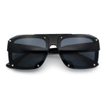 Bold Oversized Metal Thorn Stud Rectangular Plastic Mobster Sunglasses