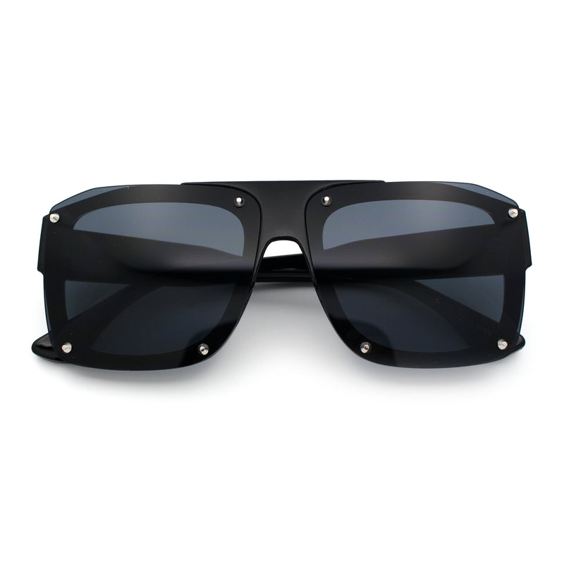 Bold Oversized Metal Thorn Stud Rectangular Plastic Mobster Sunglasses