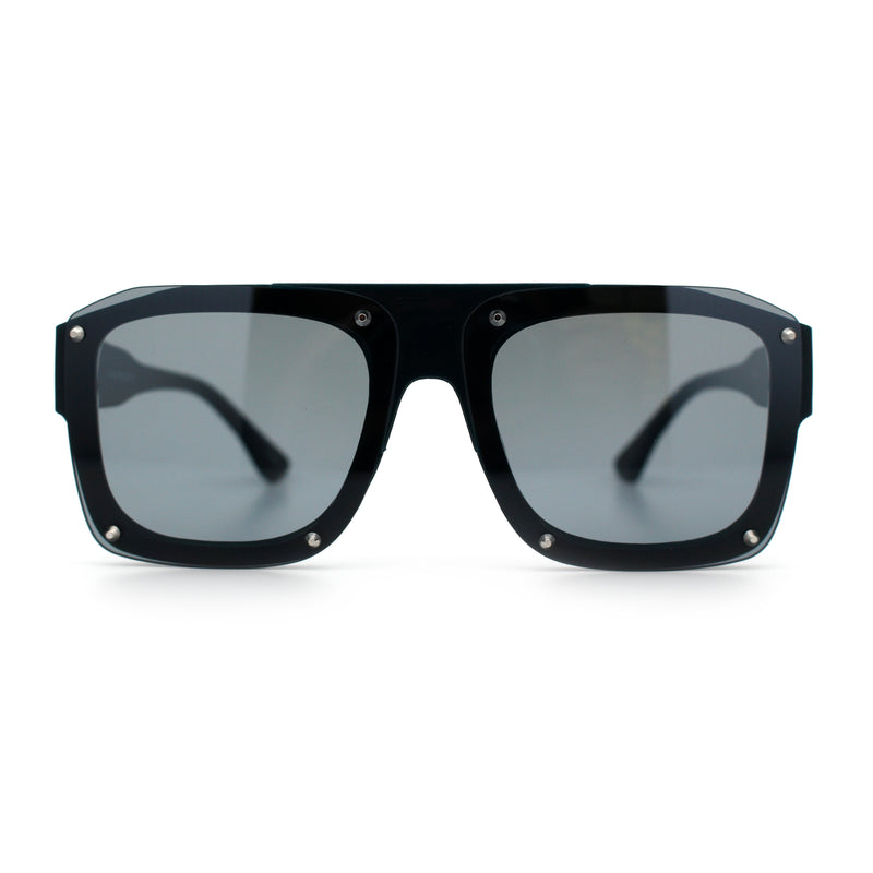 Bold Oversized Metal Thorn Stud Rectangular Plastic Mobster Sunglasses