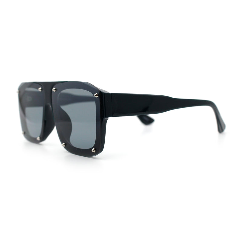 Bold Oversized Metal Thorn Stud Rectangular Plastic Mobster Sunglasses