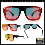 Bold Oversized Metal Thorn Stud Rectangular Plastic Mobster Sunglasses