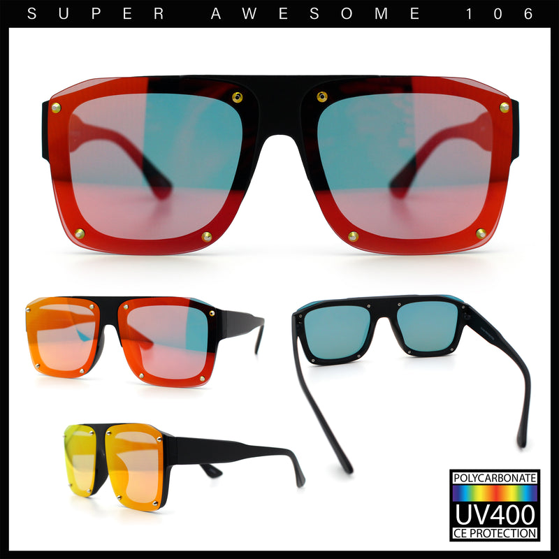 Bold Oversized Metal Thorn Stud Rectangular Plastic Mobster Sunglasses
