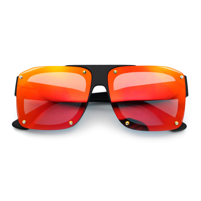 Bold Oversized Metal Thorn Stud Rectangular Plastic Mobster Sunglasses