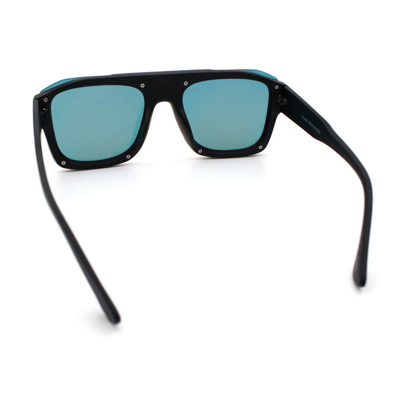 Bold Oversized Metal Thorn Stud Rectangular Plastic Mobster Sunglasses