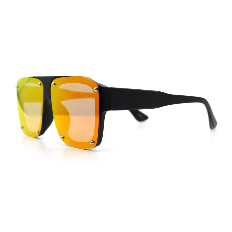 Bold Oversized Metal Thorn Stud Rectangular Plastic Mobster Sunglasses