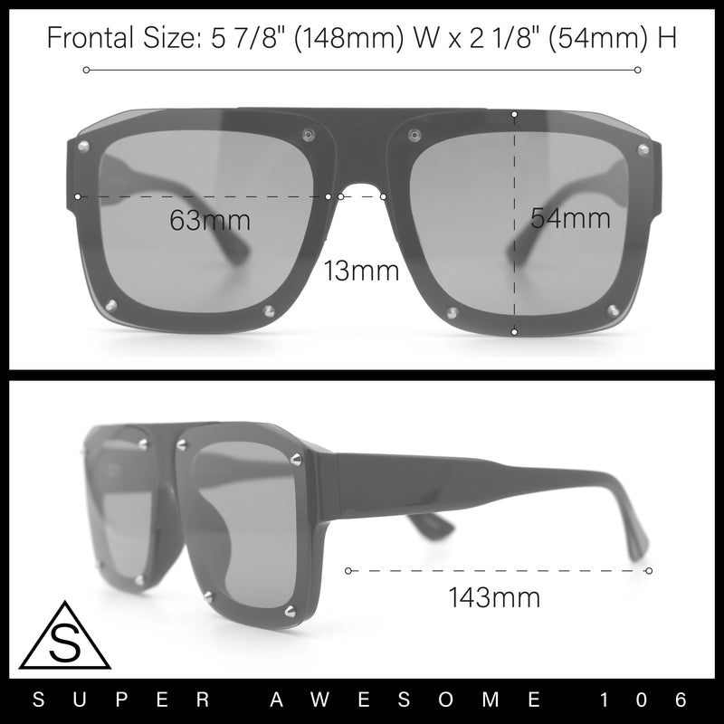 Bold Oversized Metal Thorn Stud Rectangular Plastic Mobster Sunglasses