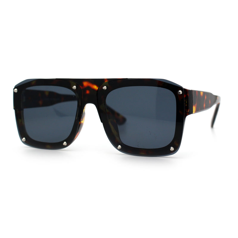 Bold Oversized Metal Thorn Stud Rectangular Plastic Mobster Sunglasses