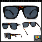 Bold Oversized Metal Thorn Stud Rectangular Plastic Mobster Sunglasses