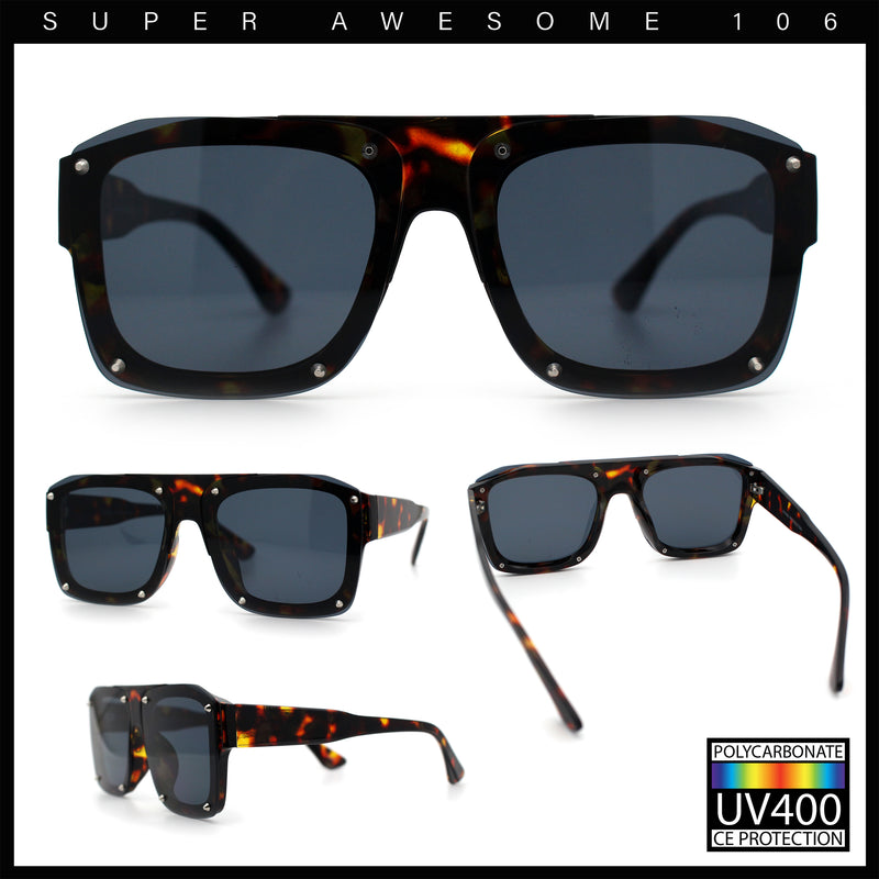 Bold Oversized Metal Thorn Stud Rectangular Plastic Mobster Sunglasses