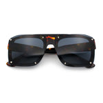 Bold Oversized Metal Thorn Stud Rectangular Plastic Mobster Sunglasses