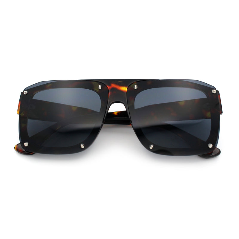 Bold Oversized Metal Thorn Stud Rectangular Plastic Mobster Sunglasses