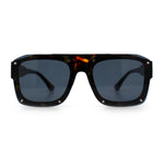 Bold Oversized Metal Thorn Stud Rectangular Plastic Mobster Sunglasses