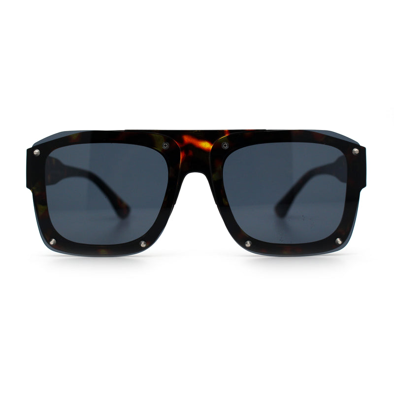 Bold Oversized Metal Thorn Stud Rectangular Plastic Mobster Sunglasses