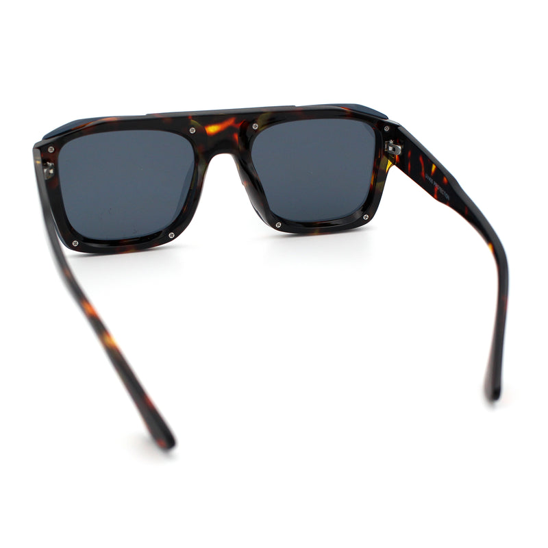Bold Oversized Metal Thorn Stud Rectangular Plastic Mobster Sunglasses