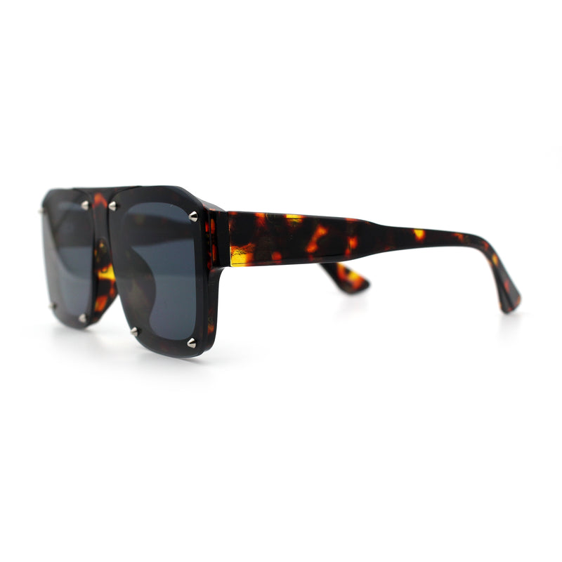 Bold Oversized Metal Thorn Stud Rectangular Plastic Mobster Sunglasses
