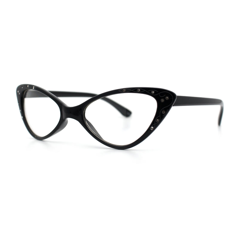 Womens Bling Rhinestone Gothic Cat Eye Clear Lens Plastic Fashion Eyeglasses