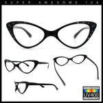 Womens Bling Rhinestone Gothic Cat Eye Clear Lens Plastic Fashion Eyeglasses
