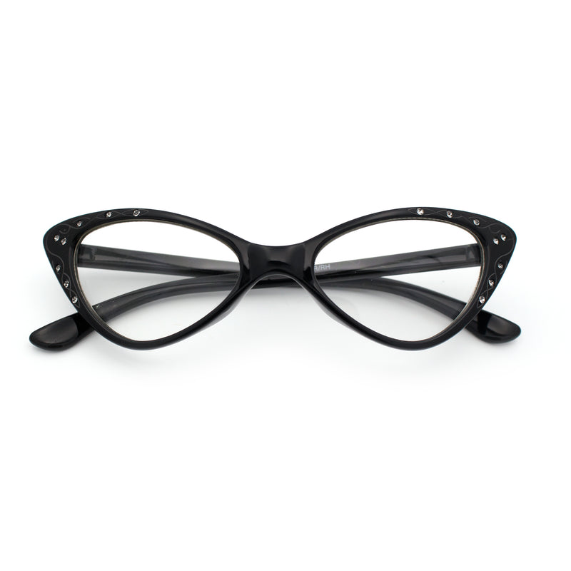 Womens Bling Rhinestone Gothic Cat Eye Clear Lens Plastic Fashion Eyeglasses