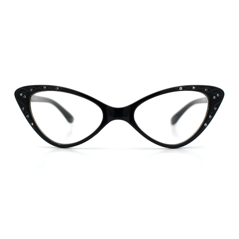 Womens Bling Rhinestone Gothic Cat Eye Clear Lens Plastic Fashion Eyeglasses