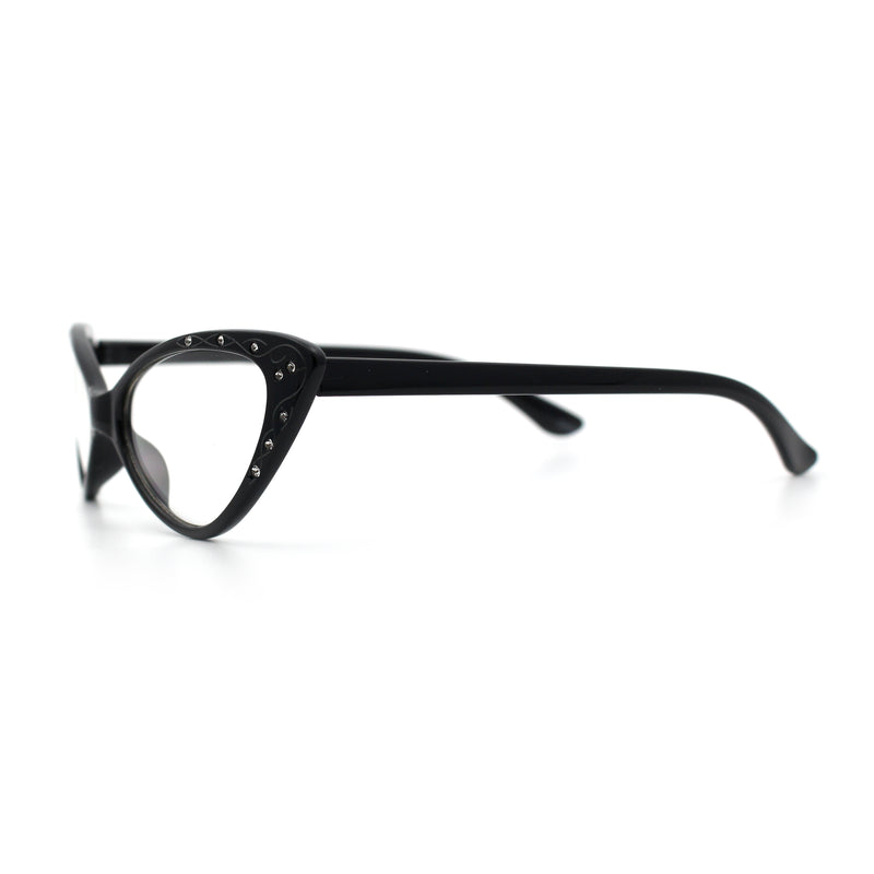 Womens Bling Rhinestone Gothic Cat Eye Clear Lens Plastic Fashion Eyeglasses