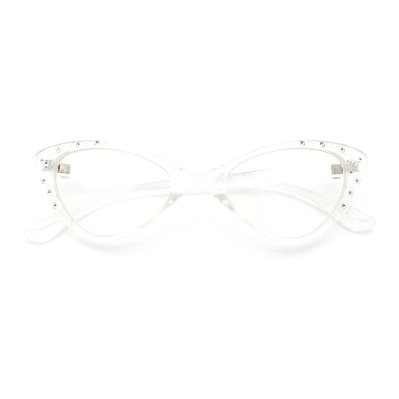 Womens Bling Rhinestone Gothic Cat Eye Clear Lens Plastic Fashion Eyeglasses