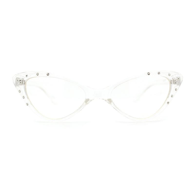 Womens Bling Rhinestone Gothic Cat Eye Clear Lens Plastic Fashion Eyeglasses