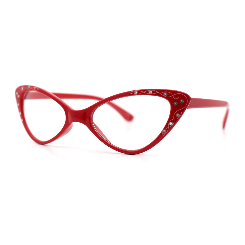 Womens Bling Rhinestone Gothic Cat Eye Clear Lens Plastic Fashion Eyeglasses