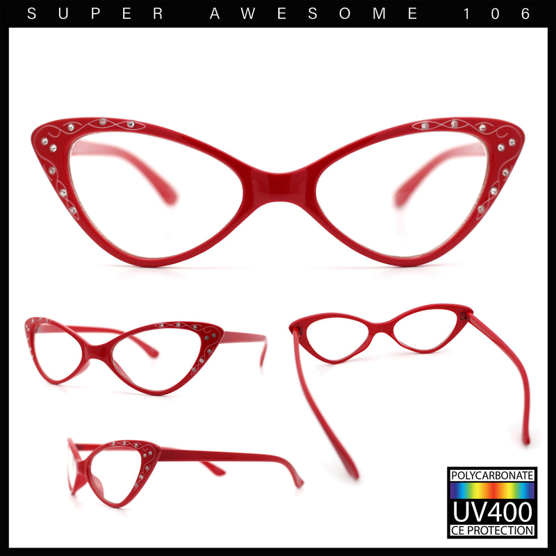 Womens Bling Rhinestone Gothic Cat Eye Clear Lens Plastic Fashion Eyeglasses