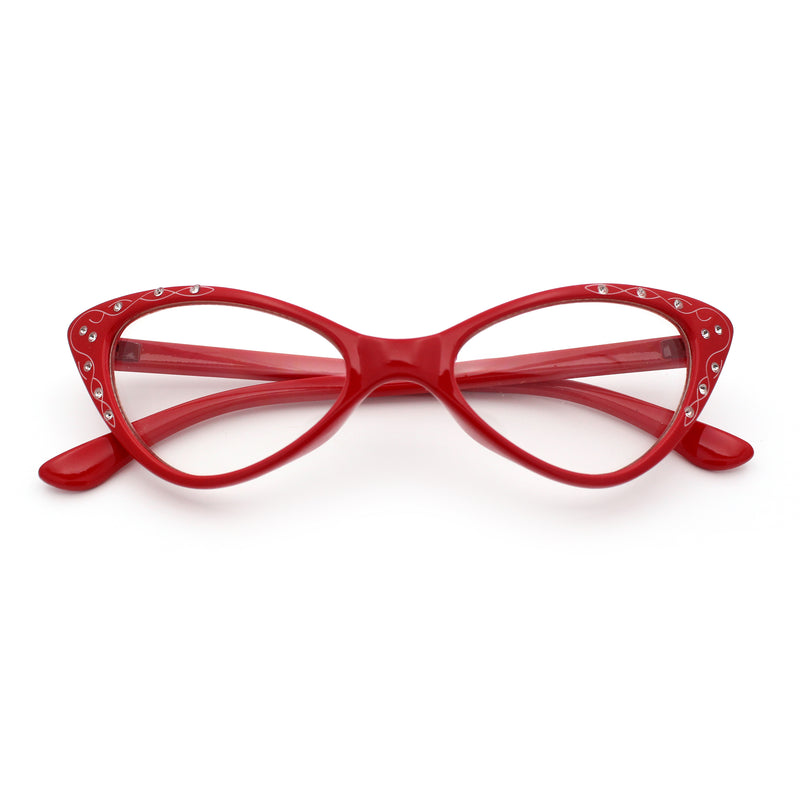 Womens Bling Rhinestone Gothic Cat Eye Clear Lens Plastic Fashion Eyeglasses