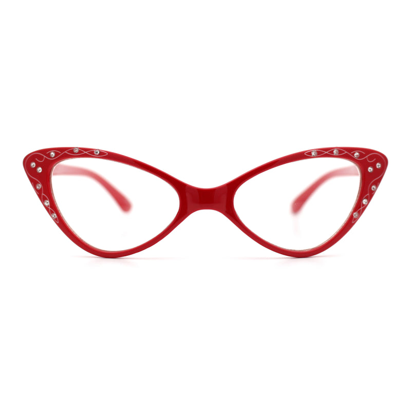 Womens Bling Rhinestone Gothic Cat Eye Clear Lens Plastic Fashion Eyeglasses
