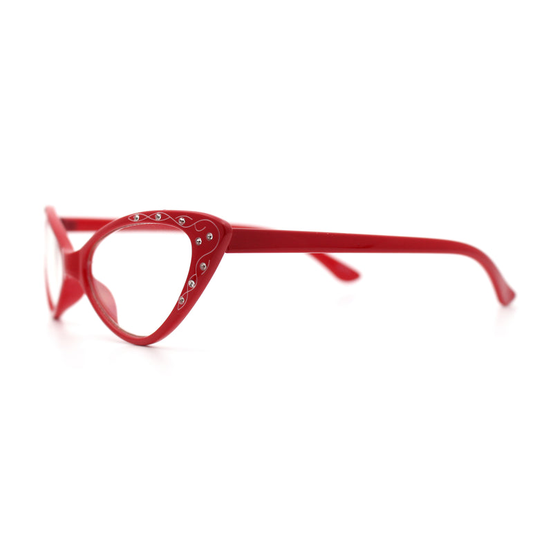 Womens Bling Rhinestone Gothic Cat Eye Clear Lens Plastic Fashion Eyeglasses