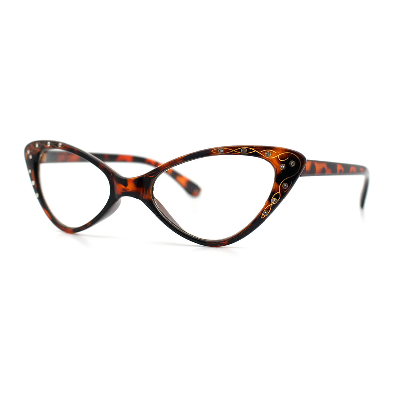 Womens Bling Rhinestone Gothic Cat Eye Clear Lens Plastic Fashion Eyeglasses