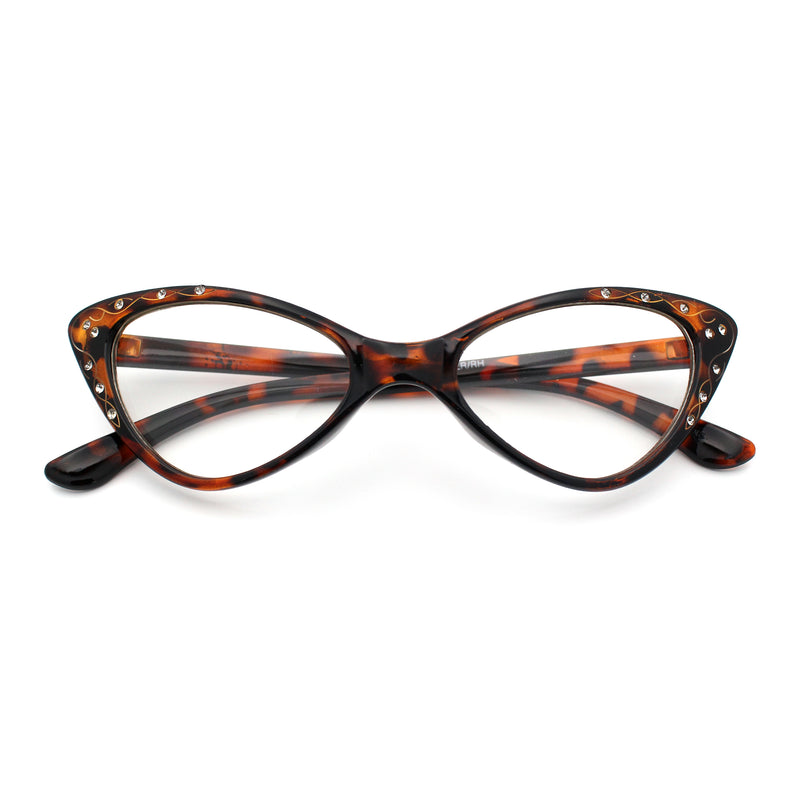 Womens Bling Rhinestone Gothic Cat Eye Clear Lens Plastic Fashion Eyeglasses