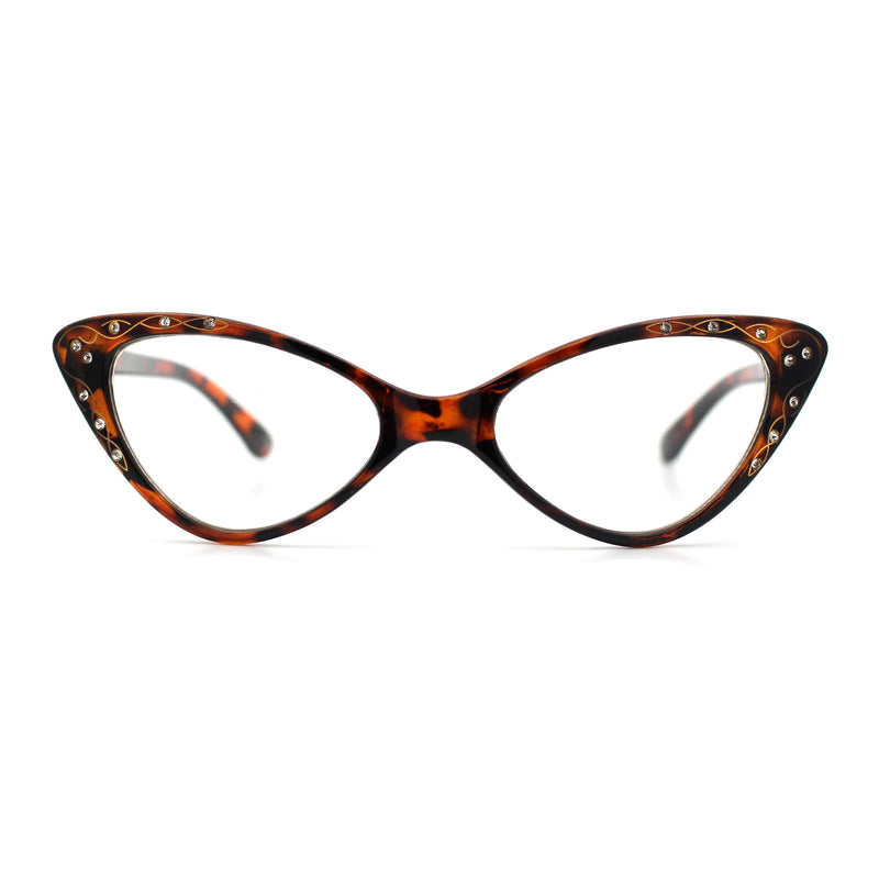 Womens Bling Rhinestone Gothic Cat Eye Clear Lens Plastic Fashion Eyeglasses