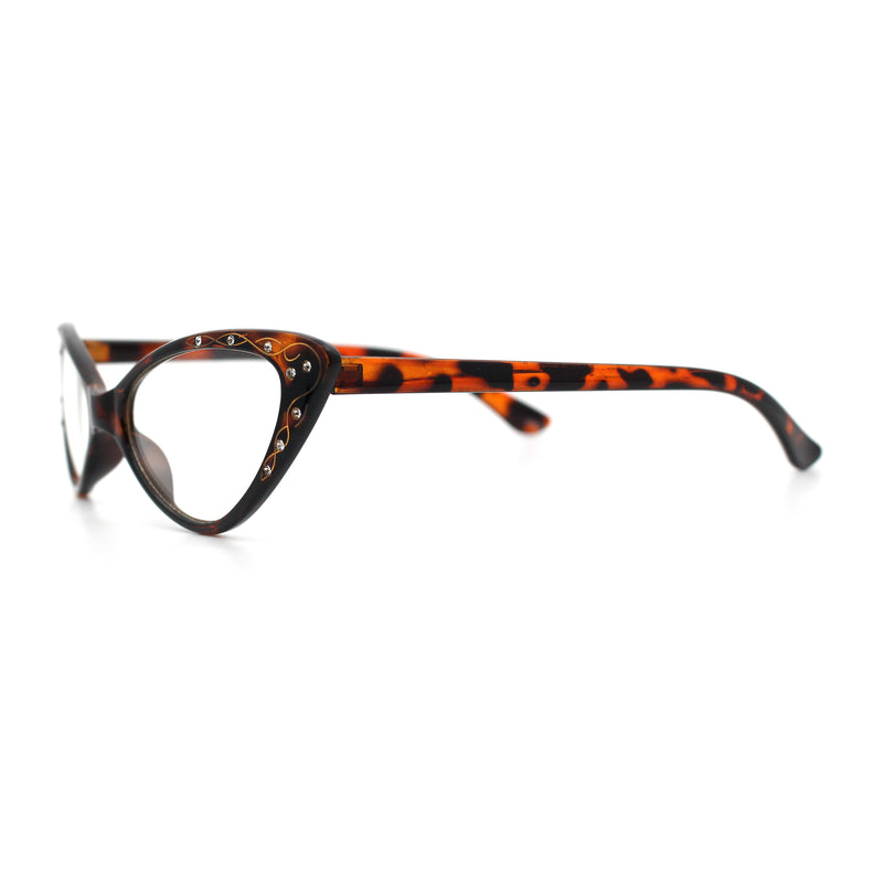 Womens Bling Rhinestone Gothic Cat Eye Clear Lens Plastic Fashion Eyeglasses