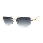 Rimless Geometric Beveled Narrow Rectangle Metal Rim Hustler Fashion Sunglasses