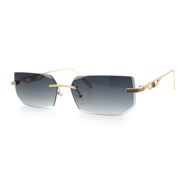 Rimless Geometric Beveled Narrow Rectangle Metal Rim Hustler Fashion Sunglasses