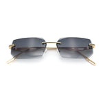 Rimless Geometric Beveled Narrow Rectangle Metal Rim Hustler Fashion Sunglasses